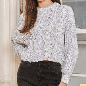Free People On Your Side Blue Multi Cable Knit Pullover Sweater
